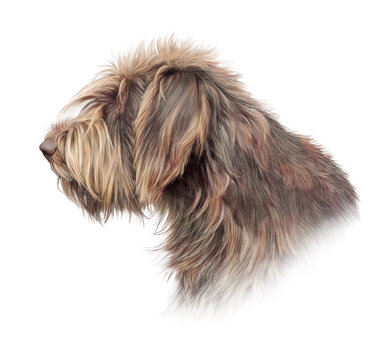 Portrait of Irish wolfhound dog isolated on white background. Close up. Korthals Griffon. Animal collection: Dogs. Hand Painted Illustration of Pet. Design template. Good for print on t shirt, pillow