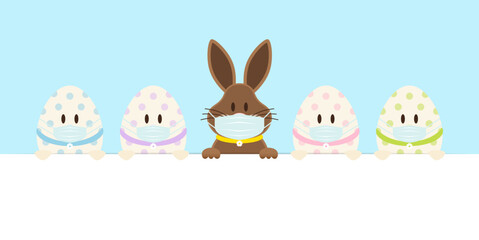 Osterhase & 4 Ostereier Maske Banner Horizontal Himmel