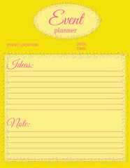 Event Planner Template. Minimalistic notebook page design. Vector illustration