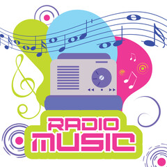 Retro radio music background with a radio Vector