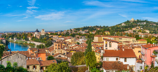 Obraz premium Verona, Veneto, Italy - Panoramic view of the city with the church of Saint George in Braida and the Sanctuary of Our Lady Lourdes