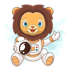 Fototapeta premium Cartoon lion astronaut on white background