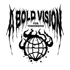 Custom design of a slogan with a metallic grunge look, featuring an illustration of a flaming globe