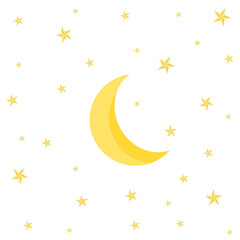 moon and stars cartoon on transparent background.