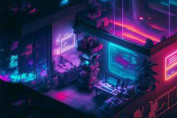 The colorful lights in modern offices, Generative Ai