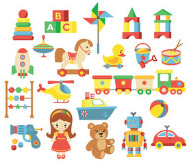 Vector collection of children's toys. Isolated on white background.