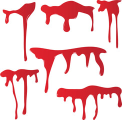Set of dripping red blood isolated on a white background, SVG Vector