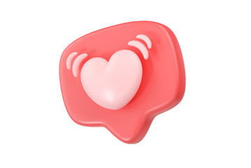 3d social media love heart bubble render - message red like for ig blog, chat and network speech on mobile phone