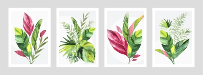 Foto op Plexiglas Watercolor style tropical foliage wall art collection. © liliia_sinhina