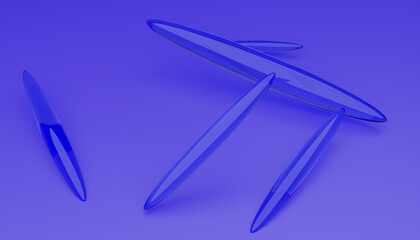 Abstract 3d-illustration as a rendering of blue glass figures in front of a blue background