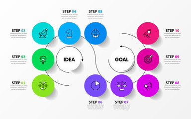 Infographic template. Spiral with 10 steps and circles
