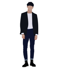 Stylish man in fashionable clothes on a white background. Vector illustration in flat style
