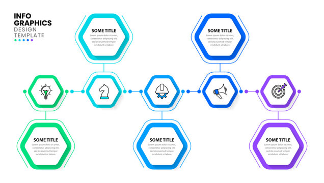Infographic template. 5 hexagons with icons in a row