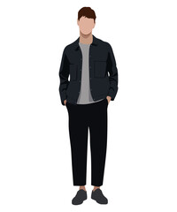 Stylish man in fashionable clothes on a white background. Vector illustration in flat style