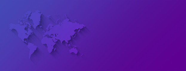 World map illustration on a purple background. Horizontal banner