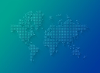 Illustration of a world map made of stars on a blue background