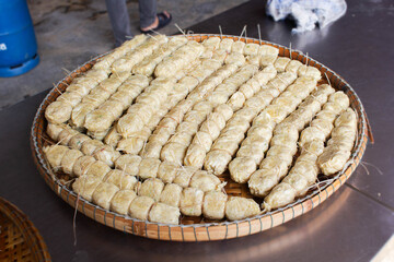 Steamed Crab Meat Roll, Roll shell crab in Thai called 
