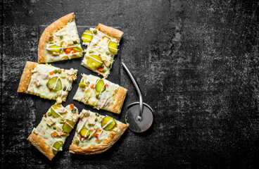 Sliced vegetable pizza.