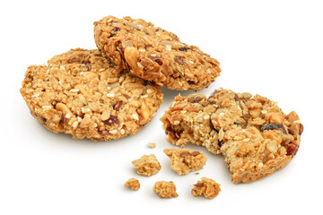 Granola cookie isolated on white background with full depth of field.