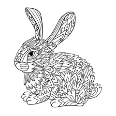 Decorative bunny coloring page. Zen-art drawing of a rabbit.