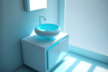 modern cyan pastel bathroom sink, ai generated