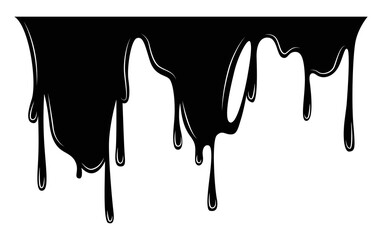 Paint dripping liquid. Flowing oil stain. Set of black drips. Abstract flow stencil, current ink streak or fluid smudge. Vector illustration on white background