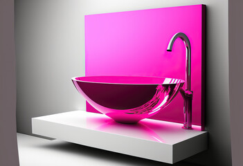 Naklejka na ściany i meble modern vivid magenta bathroom sink, ai generated