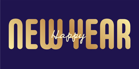 English text :Happy new year, supperposed white and gold text with a blue background 