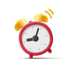 Red classic 3d alarm clock is ringing. Time to do business. For design layouts, on a white background.