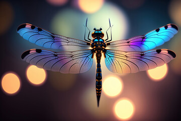 Generative AI: magical image of dragonfly flying in the night