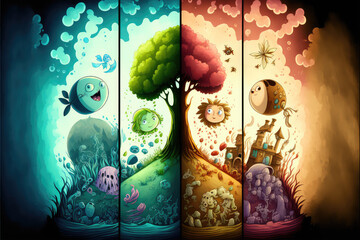 Stunning 4 Seasons Cartoon Style Poster - Adobe Illustrator/Photoshop Design