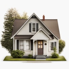 Small quaint cozy house isolated on a white background, generative ai
