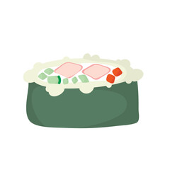 Naklejka premium sushi roll with sesame, japanese food. Sushi roll cartoon style icon. isolated on white background. Vector cartoon sushi. Hand draw style sushi rolls.sian food