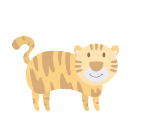 Obraz na płótnie Canvas Vector cartoon tiger. African animal. funny kind tiger. Funny cute tiger. Adorable little african animal for fashion print, kids wear, nursery, poster, invitation, greeting card design