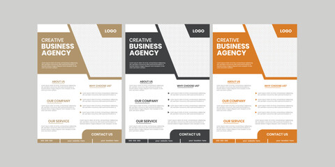 A bundle of three a4 paper flyers, pamphlet service vector, promo layout filter, graph presentation document, page summit mag design