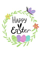 Happy Easter wreath with colored eggs
