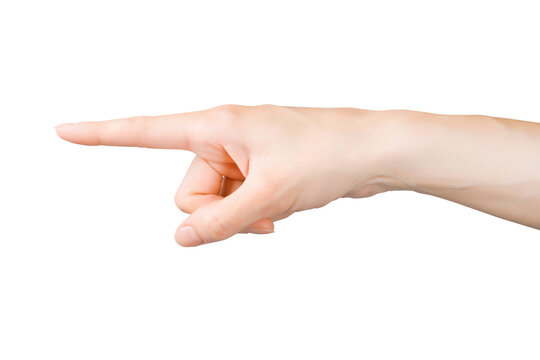 Pointing finger. Woman hand showing, pointing or touching something. Isolated png with transparency