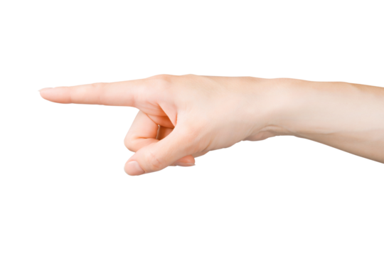 Pointing finger. Woman hand showing, pointing or touching something. Isolated png with transparency - Powered by Adobe