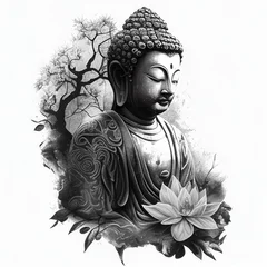 Fototapeten Sketch of Gautam Buddha Generative AI © onedayiwillWIN