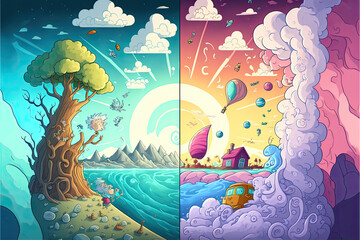 Stunning 2 Seasons Cartoon Style Poster - Adobe IllustratorPhotoshop Design