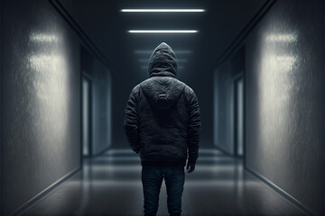 Alone man. Back view, close up. Generative AI