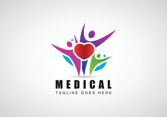 Line logo with heart icon, charity and support vector concept, orphans in heart icon, love and happy life vector illustration.
