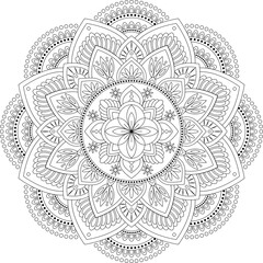 Mandala. Coloring book page. Colorless circular hand drawn pattern.
