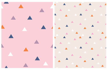 Cute Abstract Geometric Vector Patterns. Light Multicolor Design. Tiny Triangles on a Light Pink and Beige Background. Irregular Infantile Style Repeatable Design ideal for Fabric, Wrapping Paper.