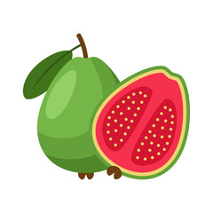Guava Fruit Fruit Flat Design Vector Illustration Isolated on a White Background.