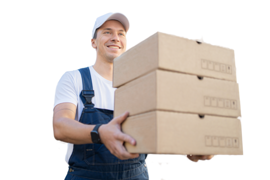 Courier delivery delivery of boxes order, isolated transparent background.