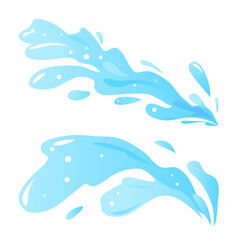 Blue water splashes in side view isolated, liquid leakage illustration