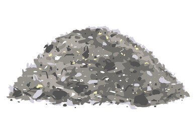 One big grey heap of trash and waste bags isolated on white, environmental pollution illustration - obrazy, fototapety, plakaty