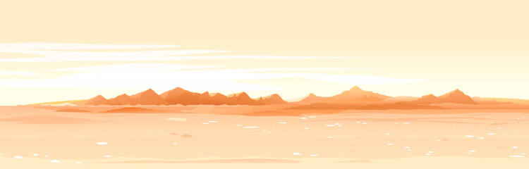 Martian orange surface panorama landscape background on a sunny day, sand hills with stones on a deserted planet, landscape of Mars planet © Oceloti