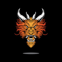 dragon head fire colored dab white horns, logo vector icon